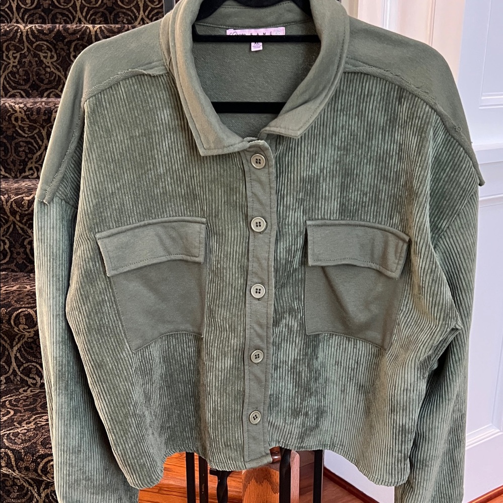 Crave Fame Olive Corduroy cropped Jacket